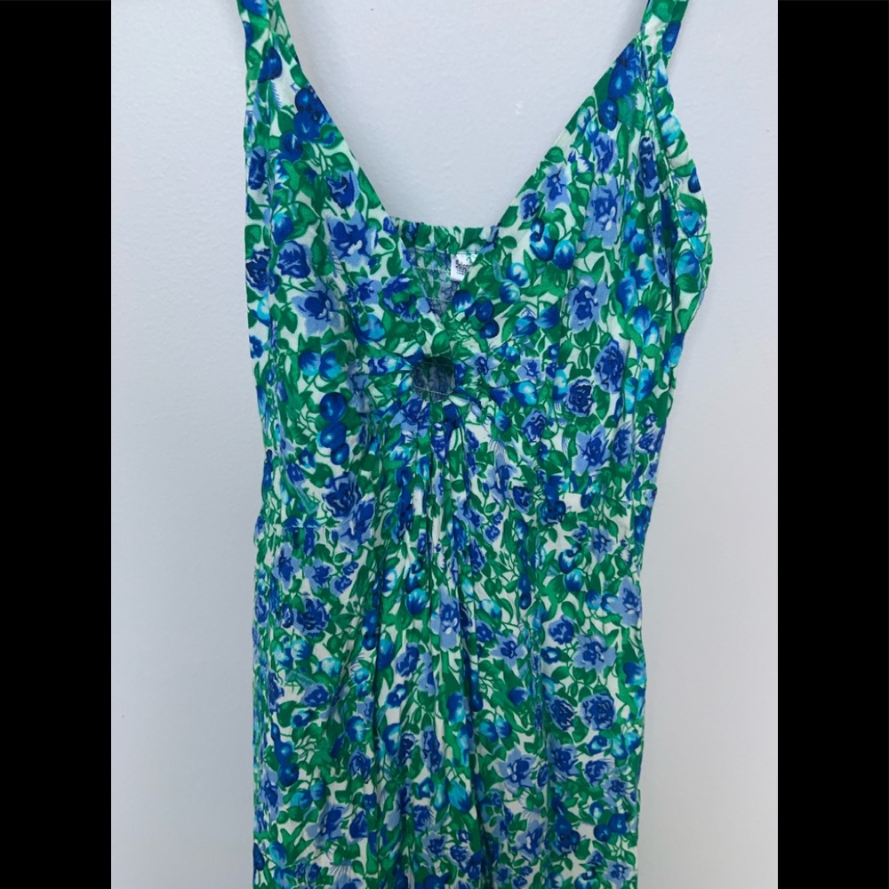 Beautiful Italian Style Dress Green with Blue Flowers